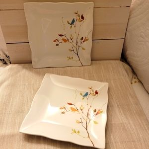 222 FIFTH Set of 2 Fine China Bird Leaf Plates